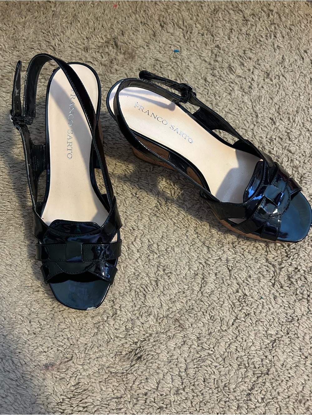 Franco Sarto Black Patent Slingback Peep-Toe Heels